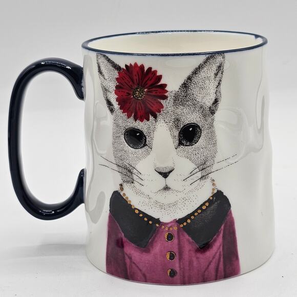 Hipster Cat Portrait Coffee Mug Signature Housewares 15oz Ceramic Cat Lover Gift - Picture 5 of 6